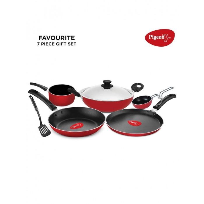 Pigeon Grand Non-Stick Cookware (Red) Set of 7 Pieces