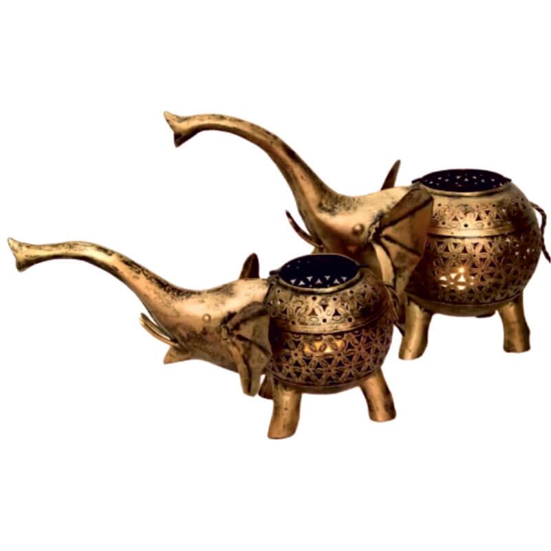 Iron Golden Elephant Tealight Candle Holder