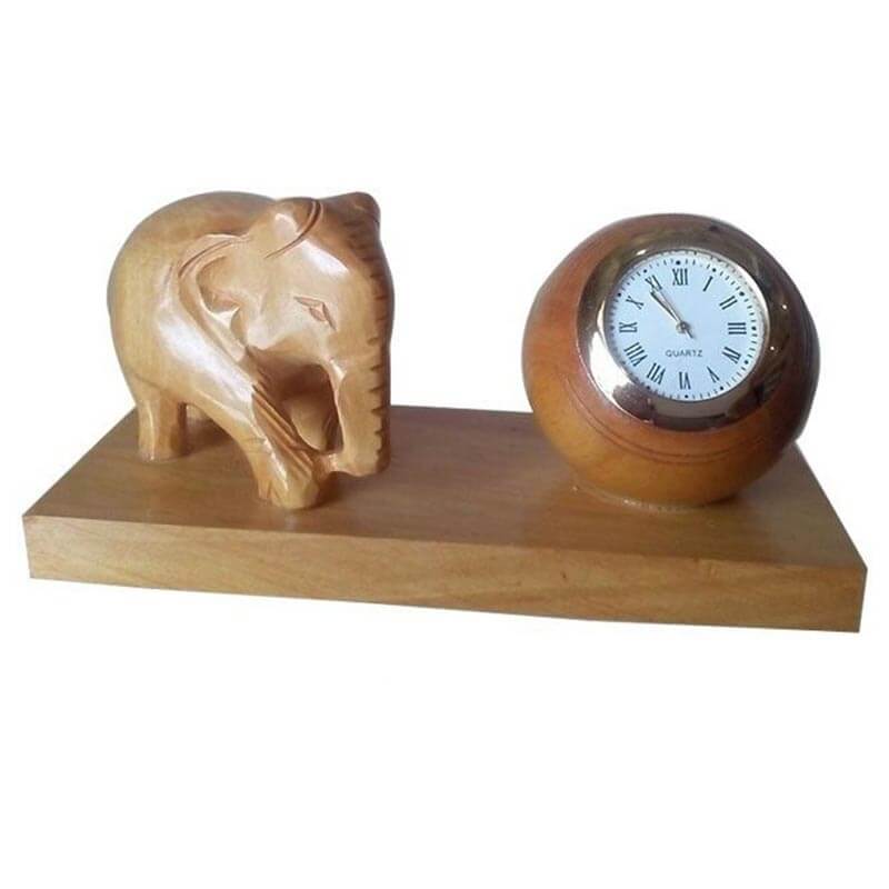 Wooden Elephant with Clock