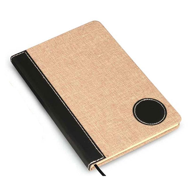 LINEN WITH PU ROUND PATCH A5 NOTEBOOK