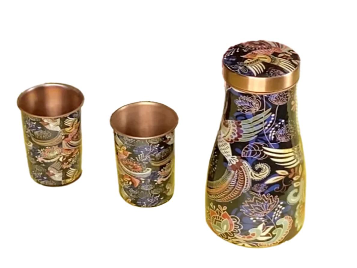 Printed Copper Bottle With Set Of Tumblers