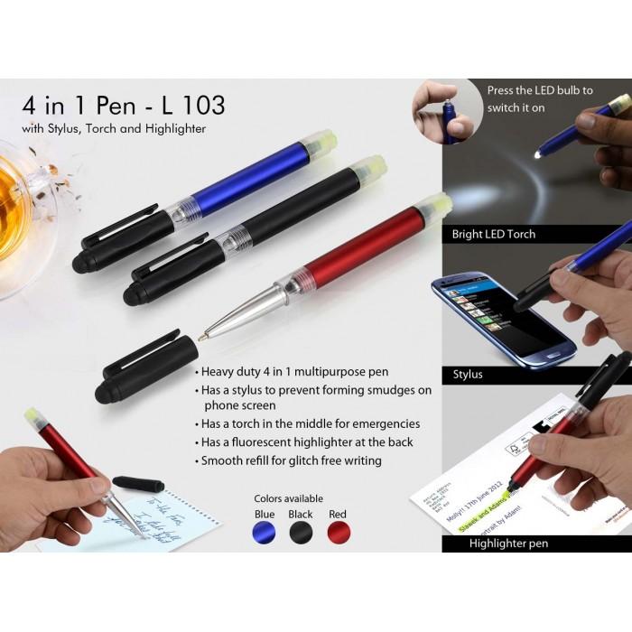 Pen With Stylus, Torch And Highlighter