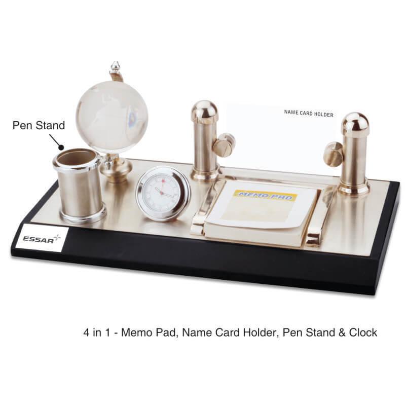 4 In 1 Memo Pad Card Holder With Pen Stand & Clock