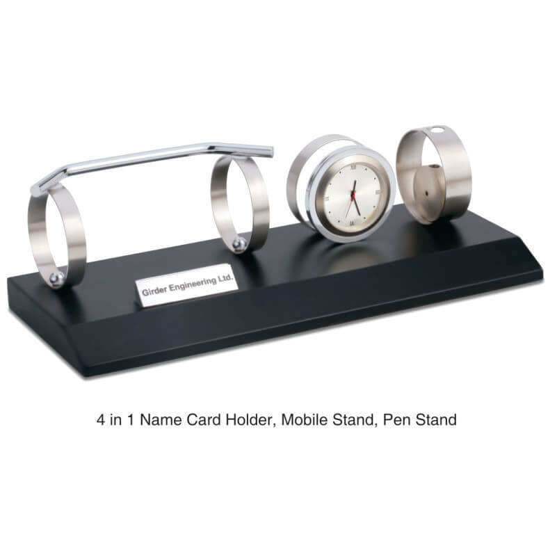 4 In 1 Mobile &Pen Stand Clock & Name Card Holder