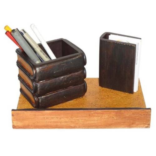 WOODEN BASE PEN STAND AND VISITING CARD HOLDER